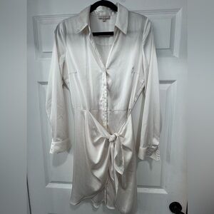 Guess Collared Satin Long Sleeve Dress